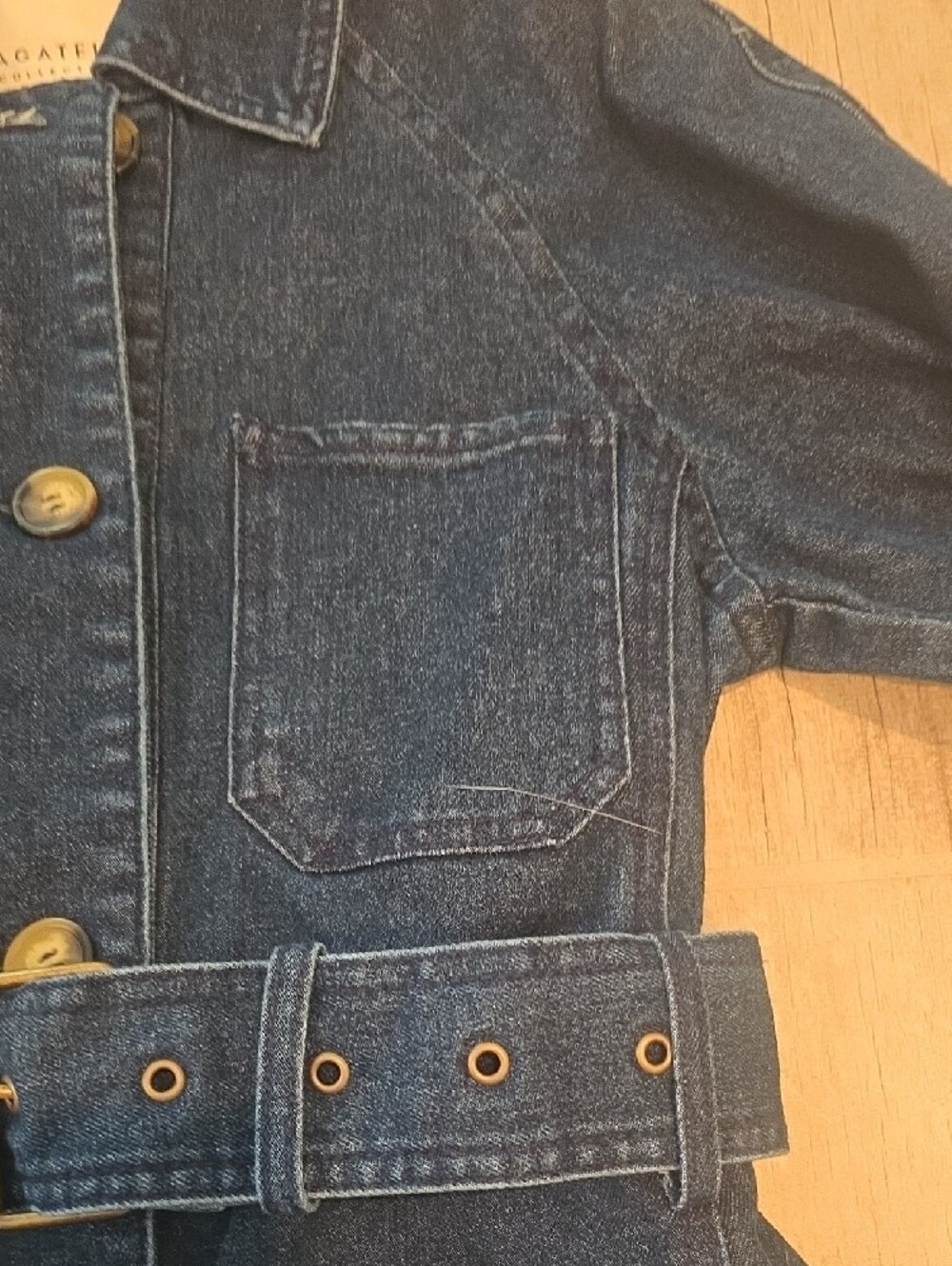 Dark Blue Denim Jean Jacket With Belt At Waist - Picture 5 of 12